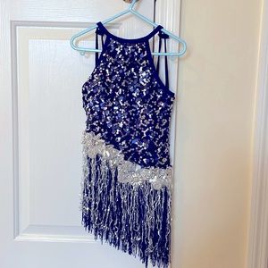 Navy blue and silver jazz shiny pazazz dance costume